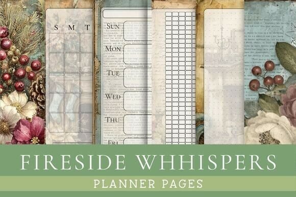 Fireside Whispers Planner Pages Gráfico Ilustraciones IA Por thehappyhandicrafter