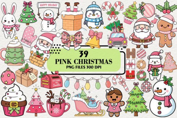 Pastel Pink Christmas Clipart Bundle