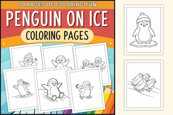 Penguin on Ice Coloring Pages for Kids