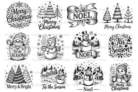 Rustic Vintage Christmas SVG Set – 14 Hand-Drawn Winter Designs