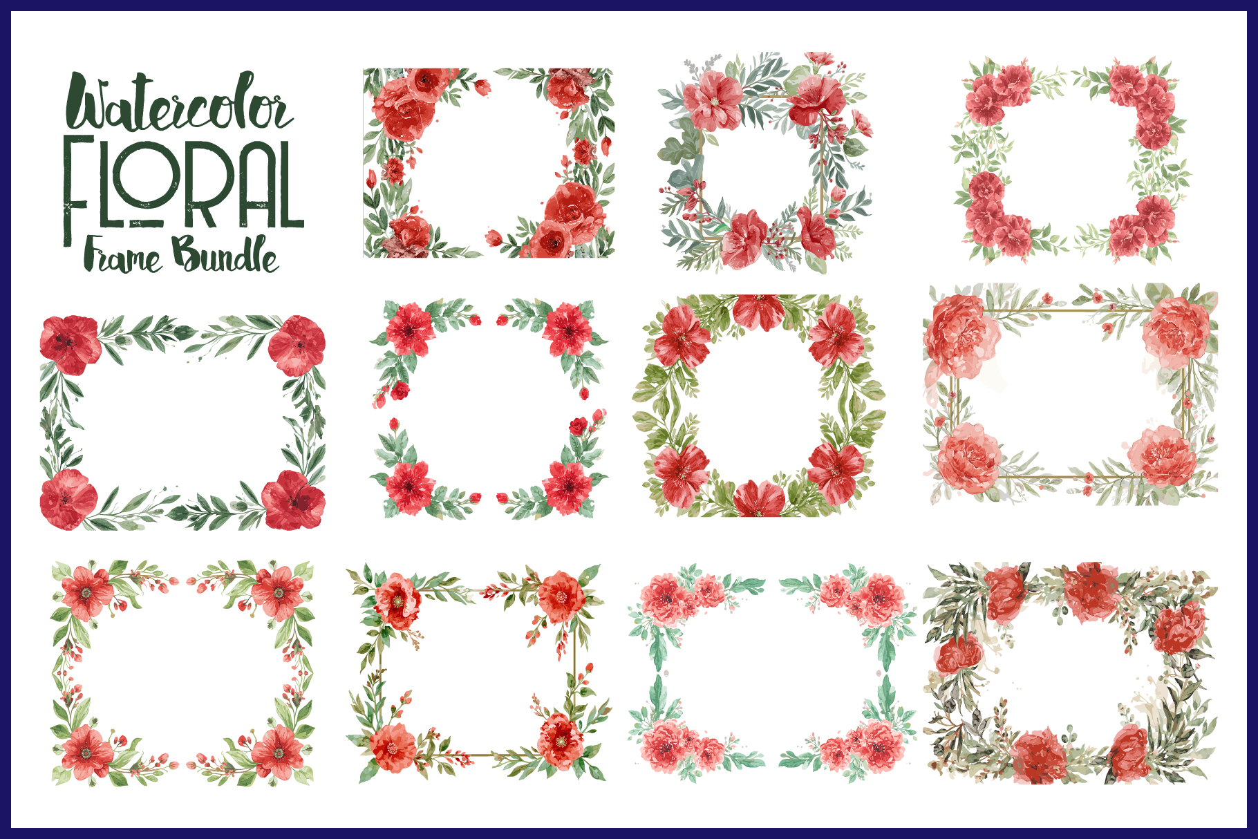 Watercolor Floral Frame Bundle