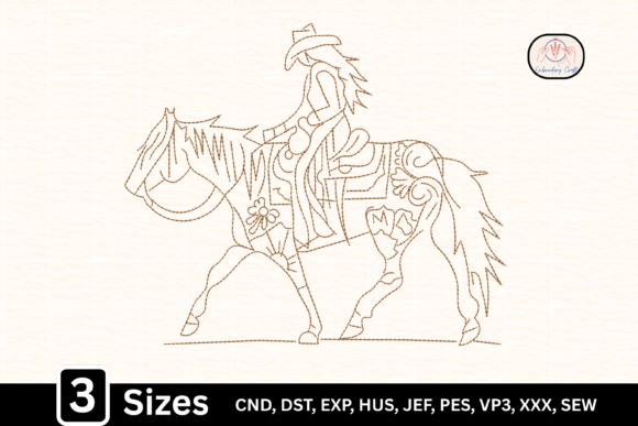 Western Cowgirl Riding Horse Line Art