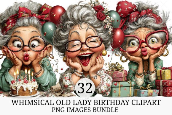 Whimsical-Old-Lady-Birthday-Clipart-Grap