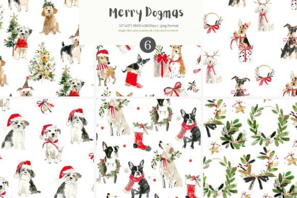 Watercolor Christmas Dogs Patterns