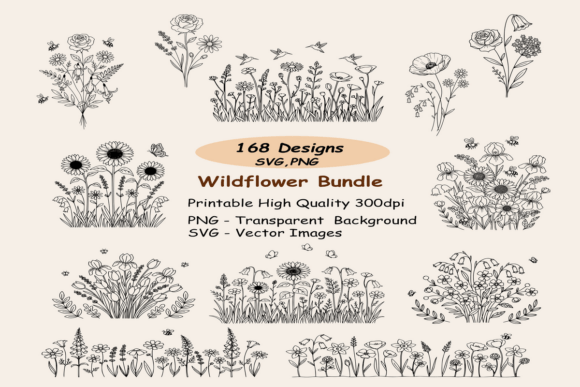 168 Wildflower SVG PNG Bundle