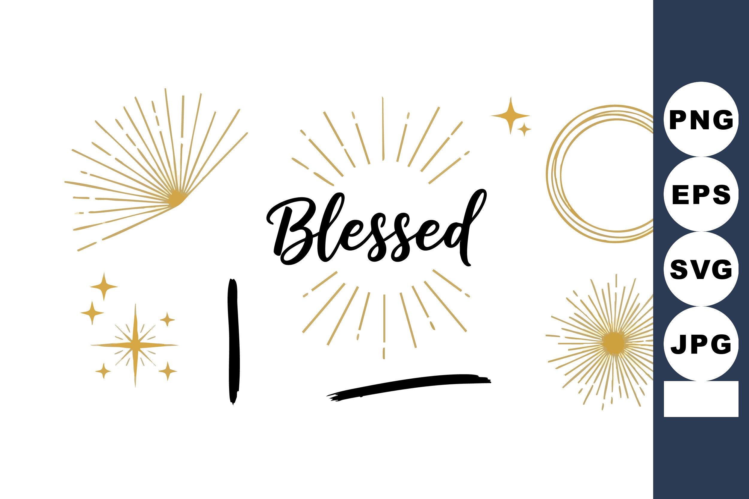 Blessed Text with Golden Sparkles and De