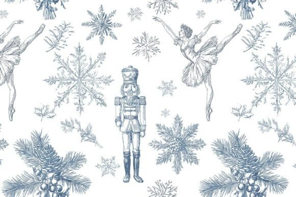Blue Toile Christmas Seamless Pattern 19