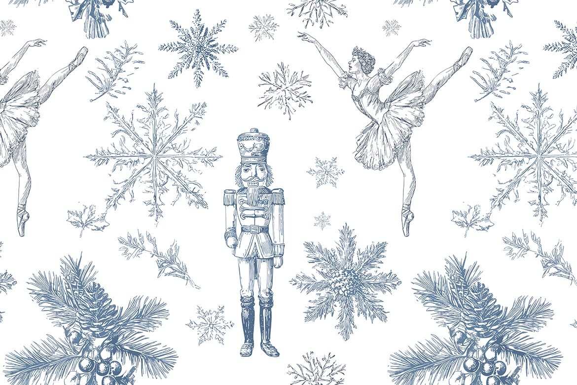 Blue Toile Christmas Seamless Pattern 19