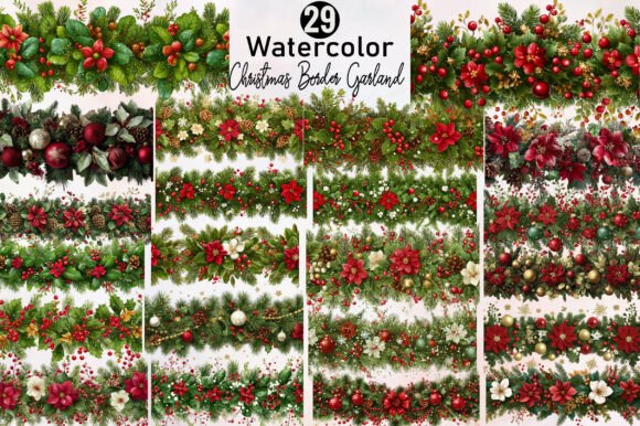 Christmas Border Garland Clipart Grafik Druckbare Illustrationen Von SVGArt