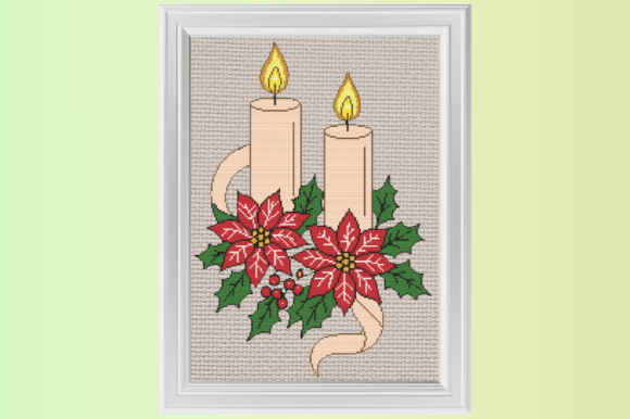 Christmas Candle Duo with Poinsettias Cr