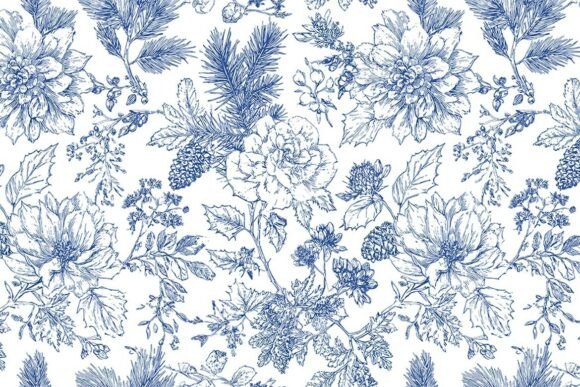 Christmas Floral Toile Seamless Pattern