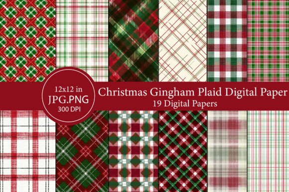 Christmas Gingham Plaid Digital Paper