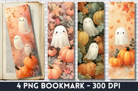 Cute Ghost Pumpkin Fall Art Bookmark