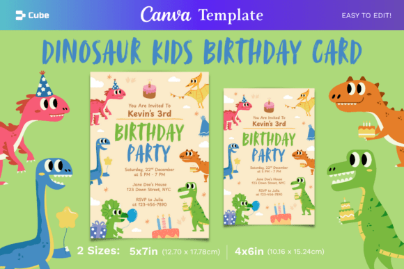 Dinosaur Kids Birthday Invitation Canva