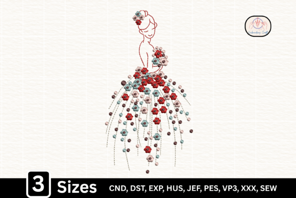 Floral Dress Skirt Line Art Girl