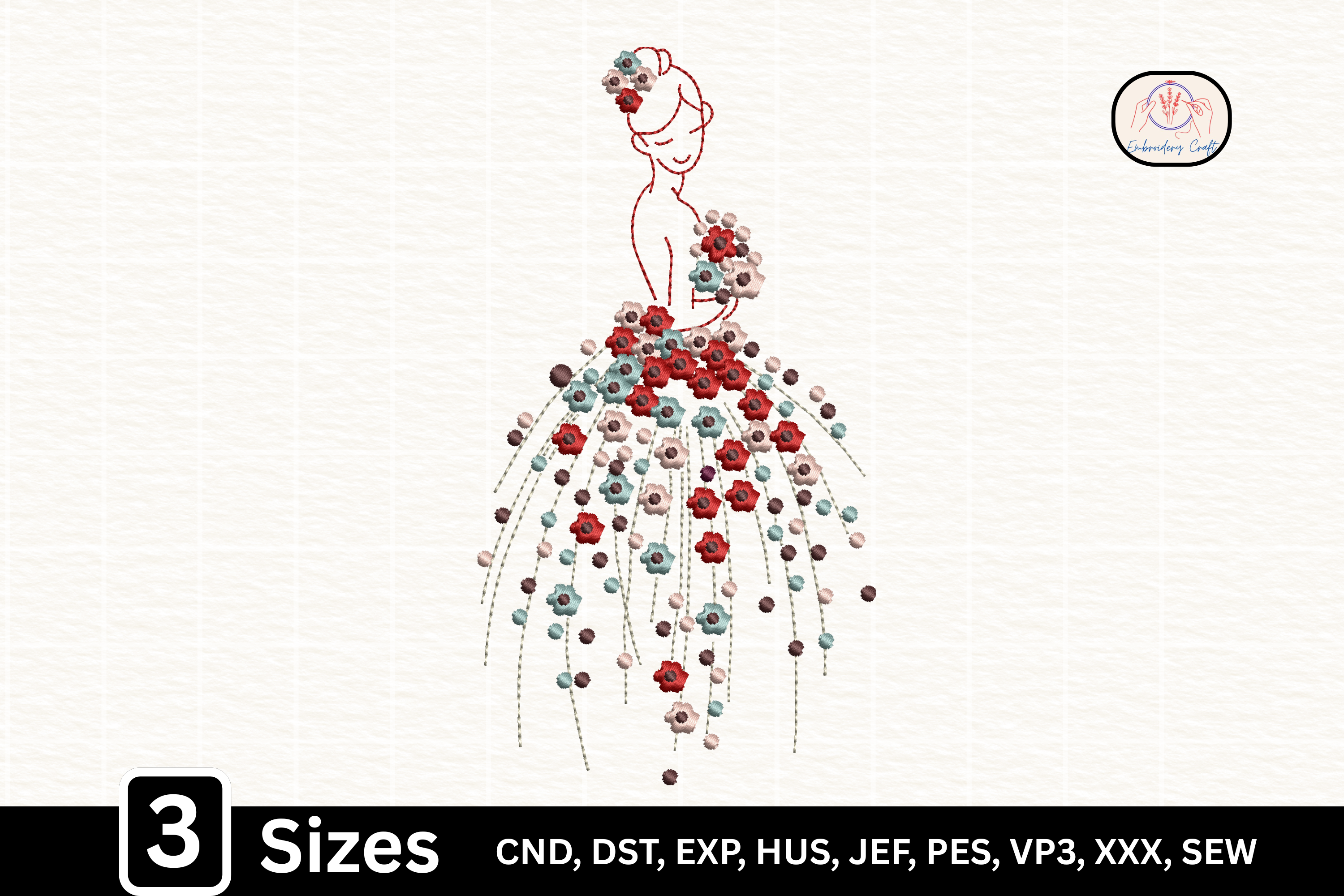 Floral Dress Skirt Line Art Girl
