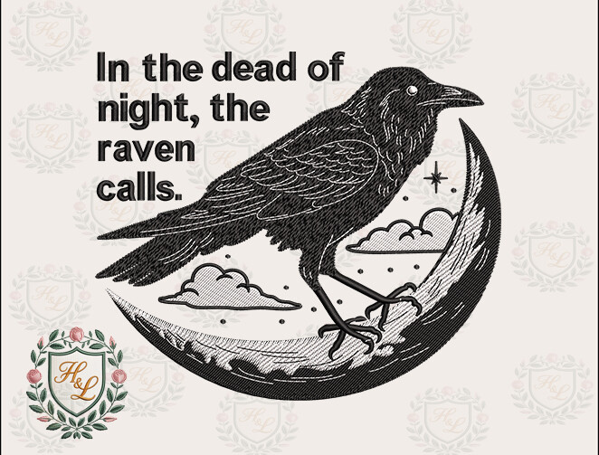 Gothic Moon Raven Embroidery Files