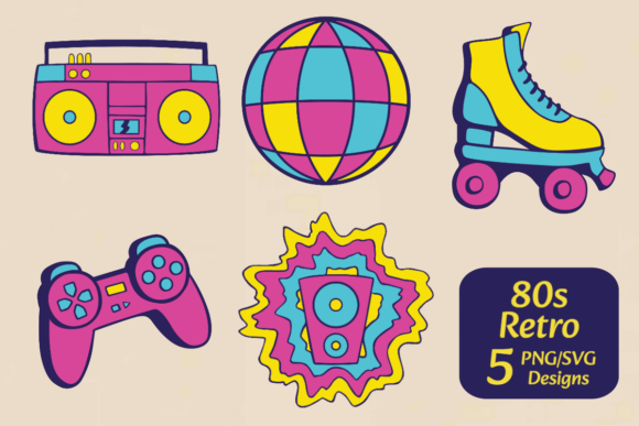 Neon 80s & 90s Retro Doodle Bundle Graphic by Whimsy & Wonders ...
