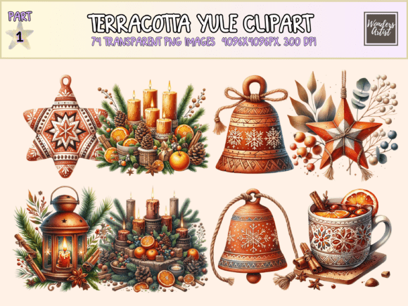 Terracotta Yule Clipart Graphics