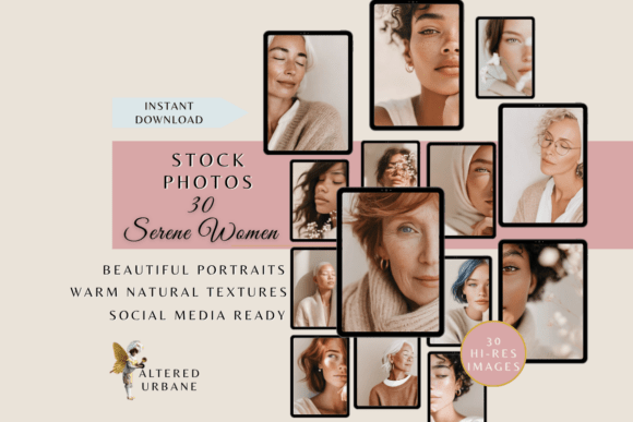 Preview of 30 Serene Women Stock Photos social media template