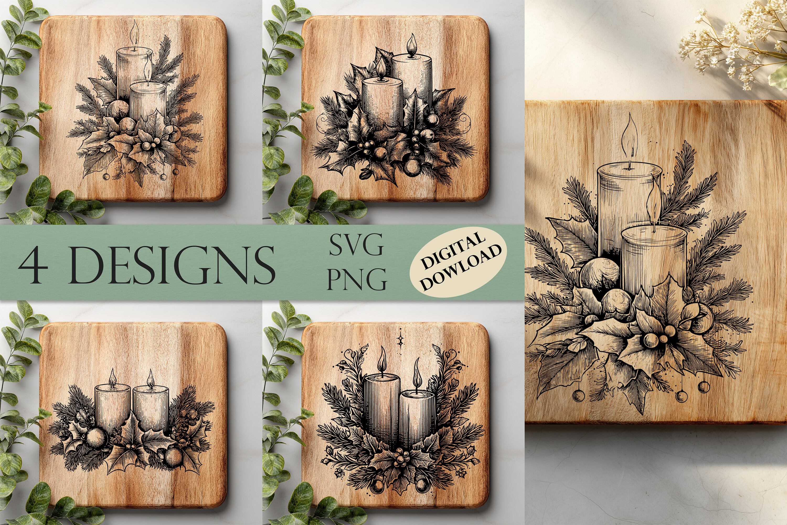 Christmas Candles Charcuterie Board SVG