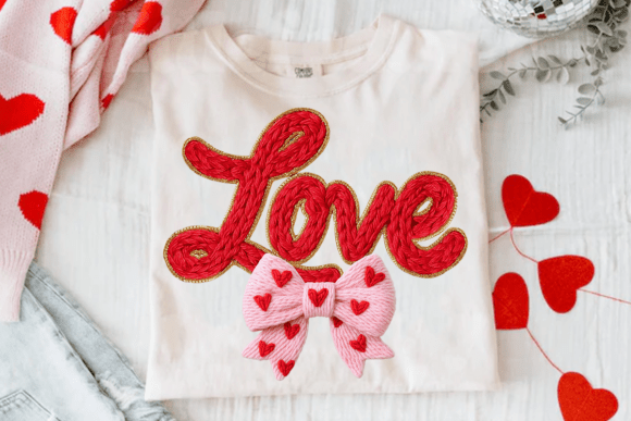 Crochet Pink Love Bow Valentine PNG