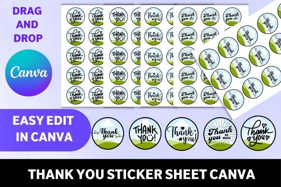 Thank You Sticker Sheet Canva Template