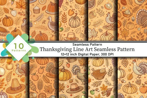 Thanksgiving Line Art Seamless Pattern
