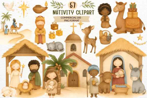 Watercolor Christmas Nativity Clipart