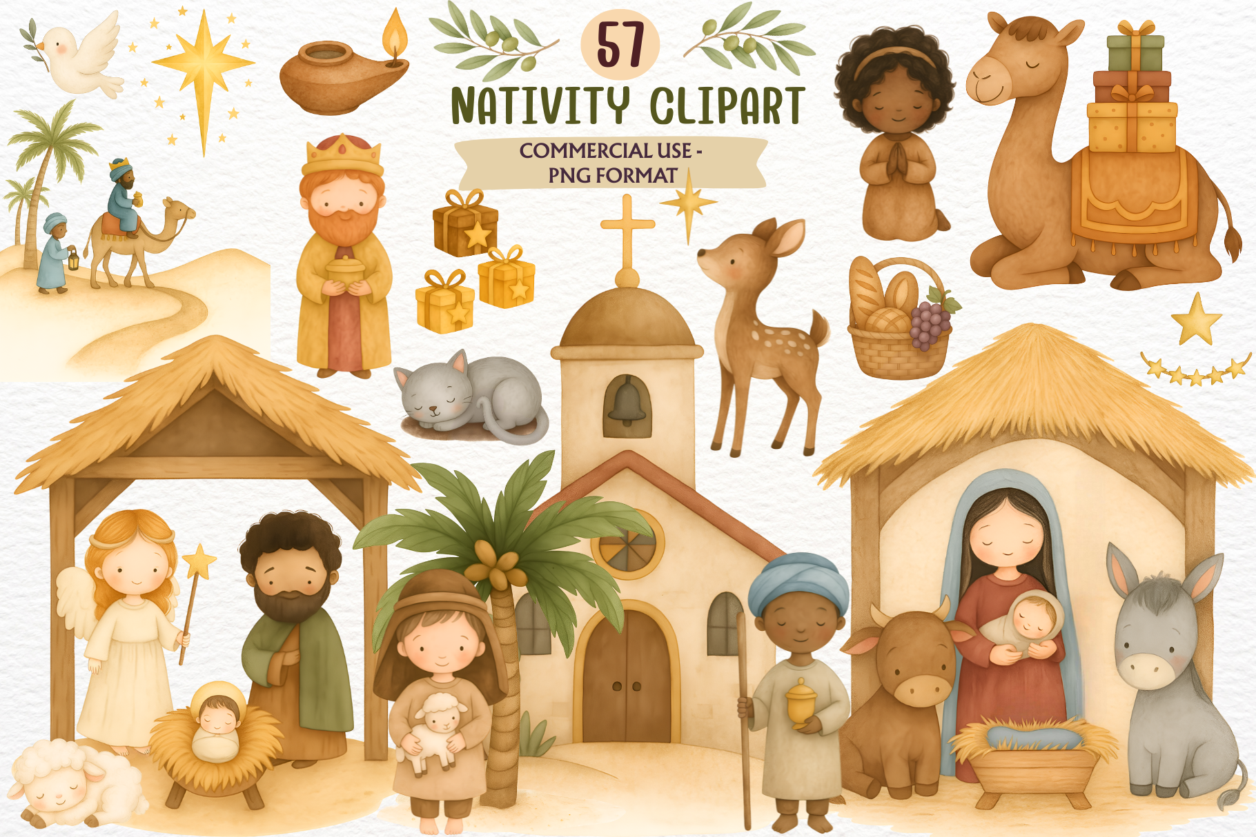 Watercolor Christmas Nativity Clipart