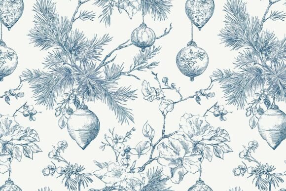 Blue Toile Christmas Seamless Pattern 22