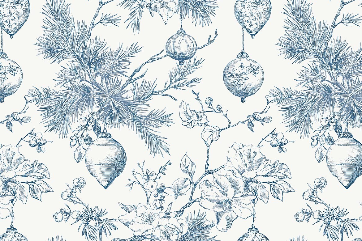 Blue Toile Christmas Seamless Pattern 22