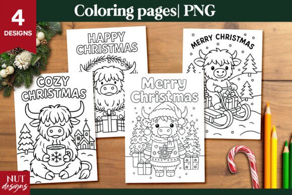 Christmas Highland Cow Coloring Pages