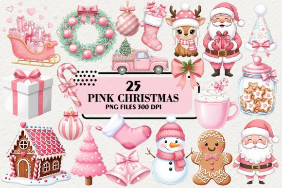 Cute Pink Christmas Clipart Bundle
