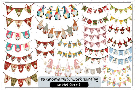 Gnome Patchwork Bunting Clipart Set