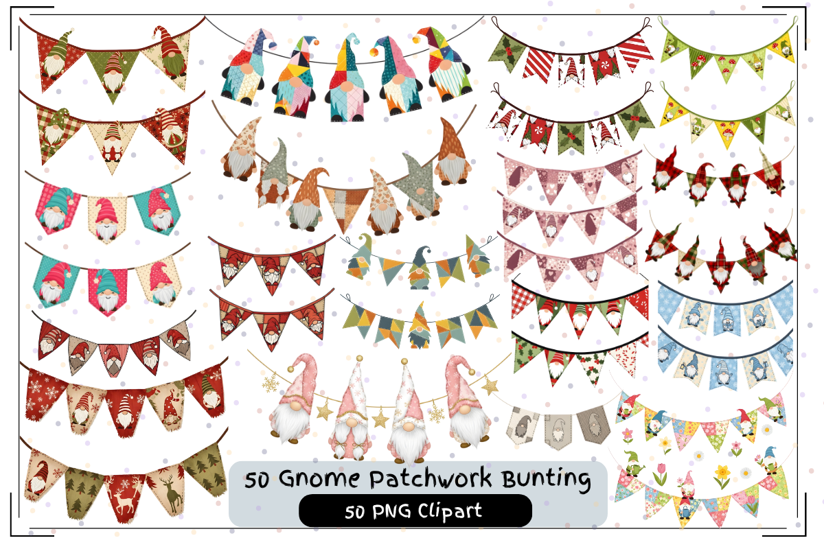 Gnome Patchwork Bunting Clipart Set