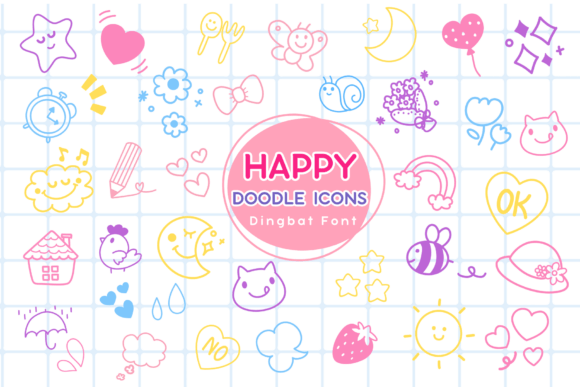 Preview of Happy Doodle Icons dingbat font
