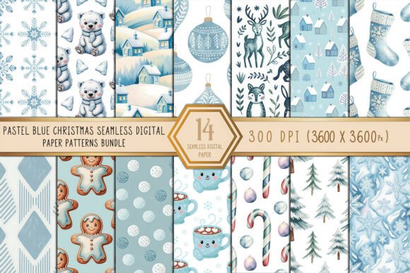Pastel Blue Christmas Digital Paper Bund