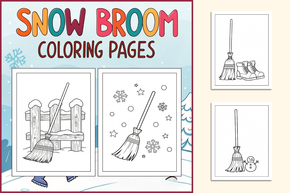 Snow Broom Coloring Pages for Kids