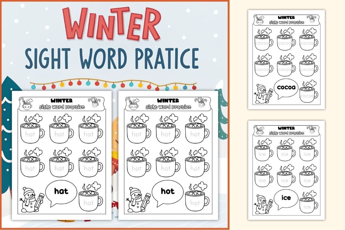Winter Sight Words Practice Worksheets