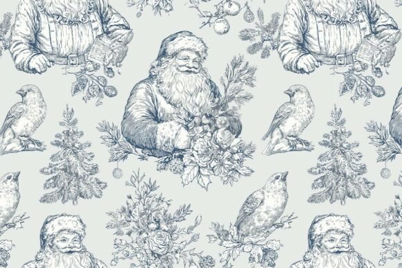 Blue Toile Christmas Seamless Pattern 27