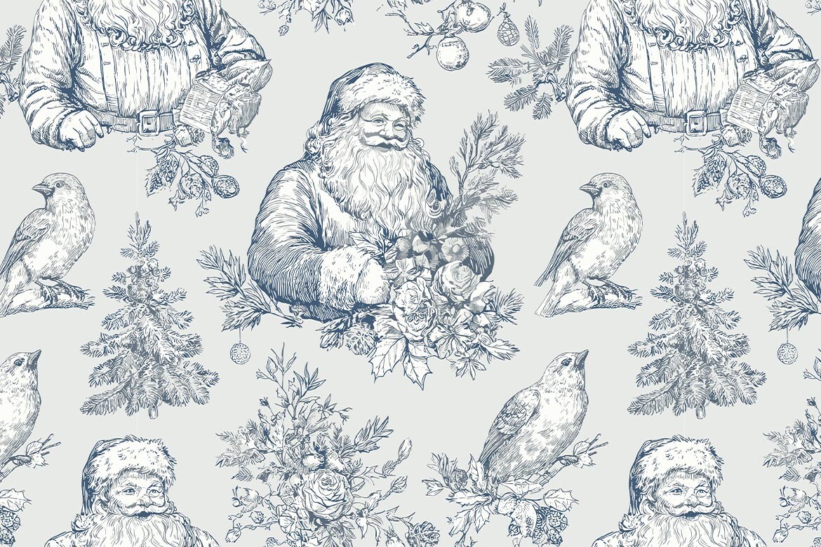 Blue Toile Christmas Seamless Pattern 27