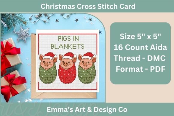 Christmas Pigs in Blankets Cross Stitch
