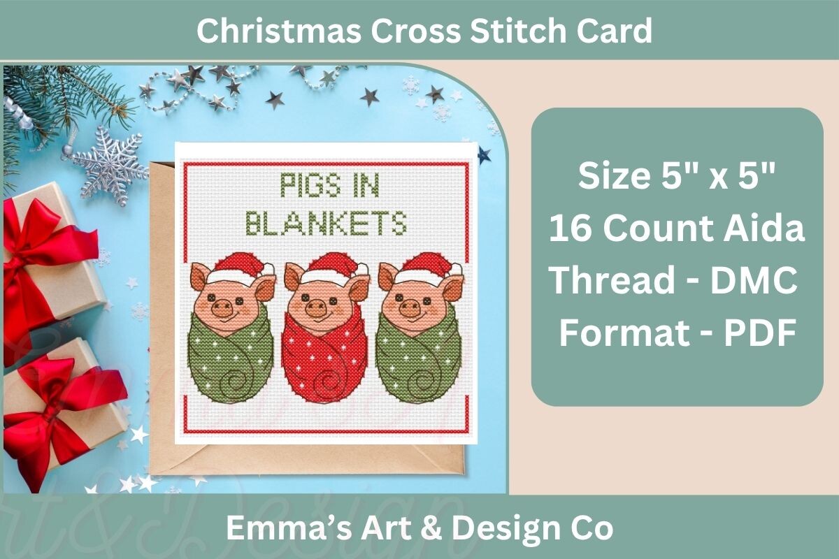 Christmas Pigs in Blankets Cross Stitch