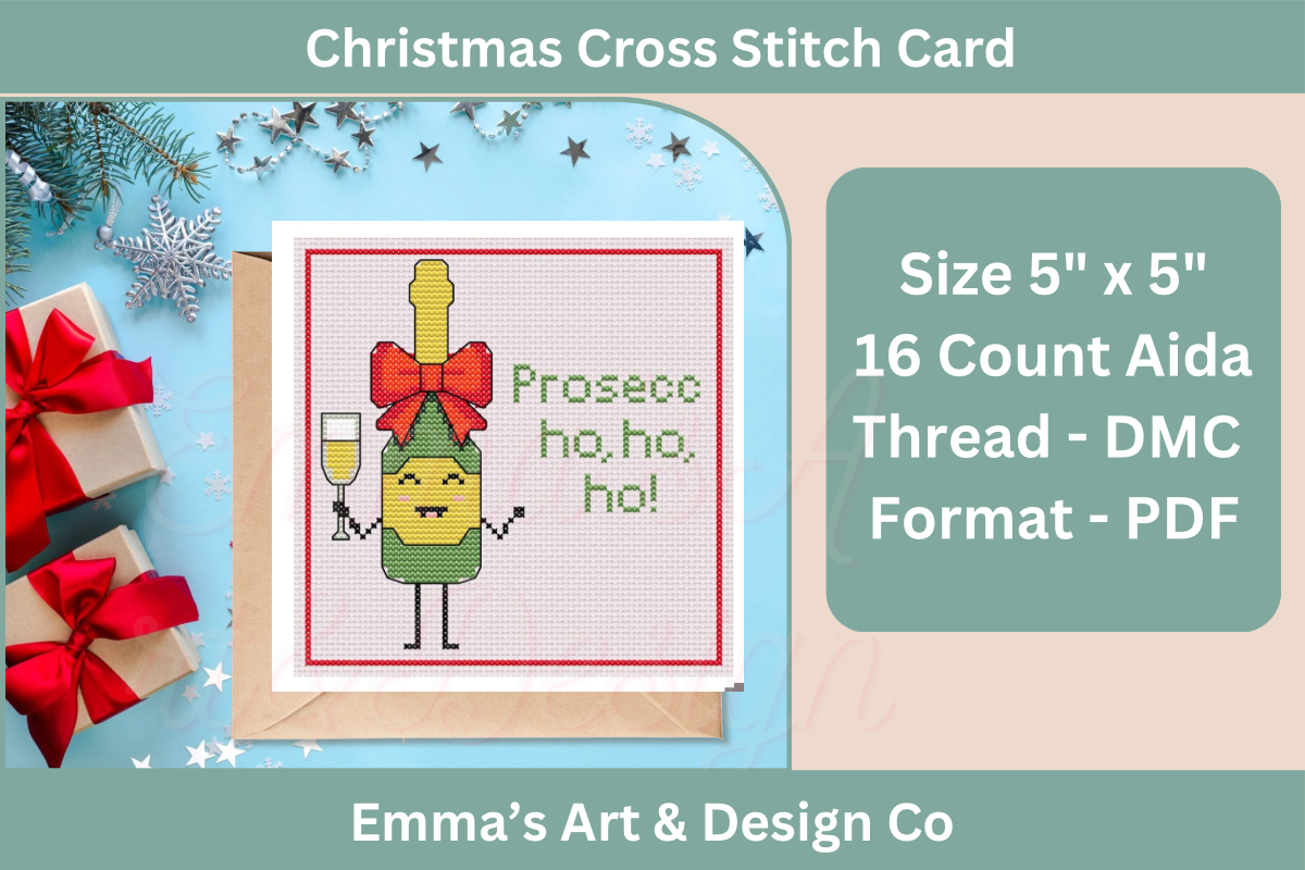 Christmas Prosecco Cross Stitch Pattern