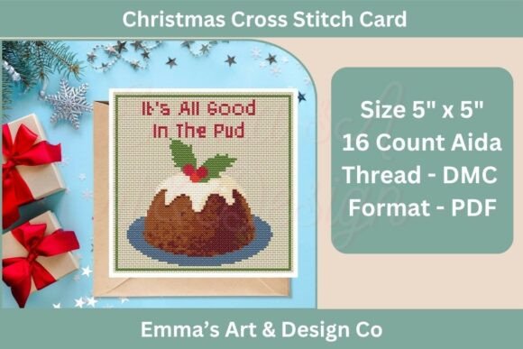 Christmas Pudding Cross Stitch Card