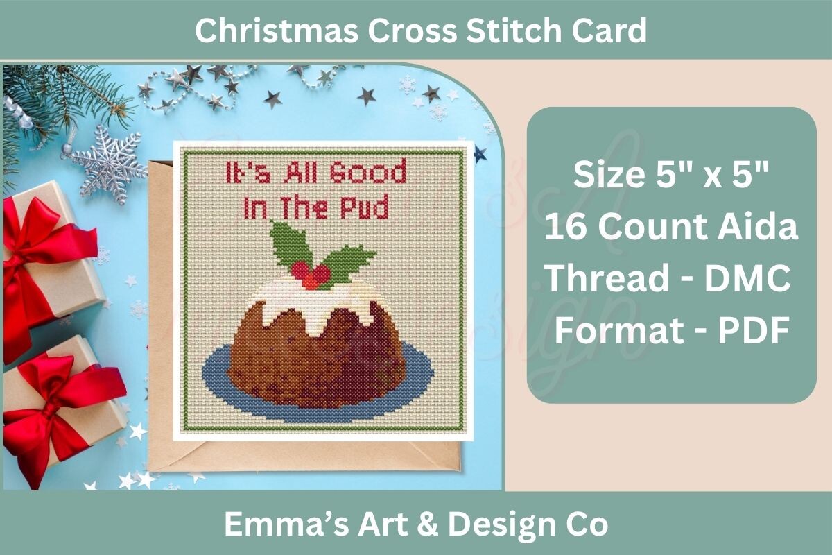 Christmas Pudding Cross Stitch Card
