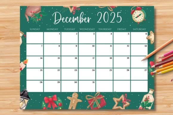 Editable/Fillable December 2025 Calendar Gráfico Modelos de Impressão Por Hotobi