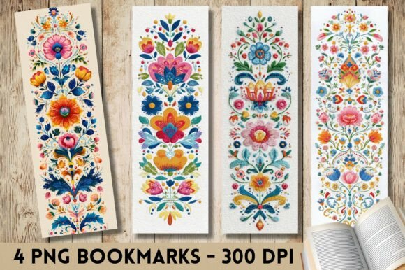 Folk Vibrant Embroidered Flower Bookmark Illustration Artisanat Par Lazy Cow