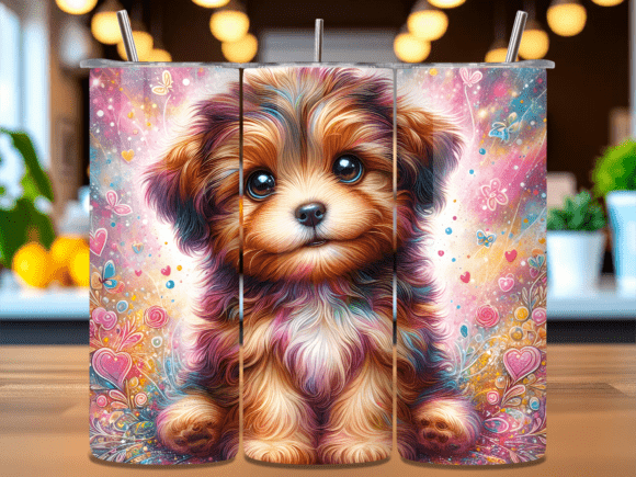 Fuzzy Puppy Sparkle Love Tumbler Wrap sparkle sublimation PNG